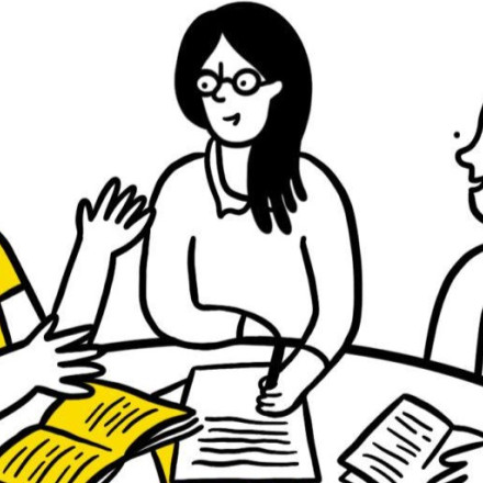 Grafik Menschen arbeiten zusammen am Tisch